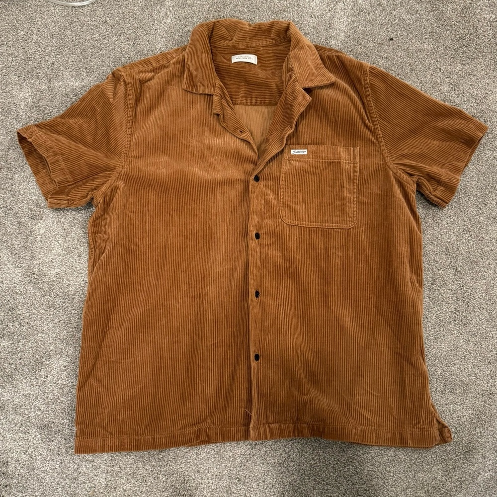 Saturdays NYC, Corduroy Button Up, Short Sleeve, Extra Large, Dark Tan